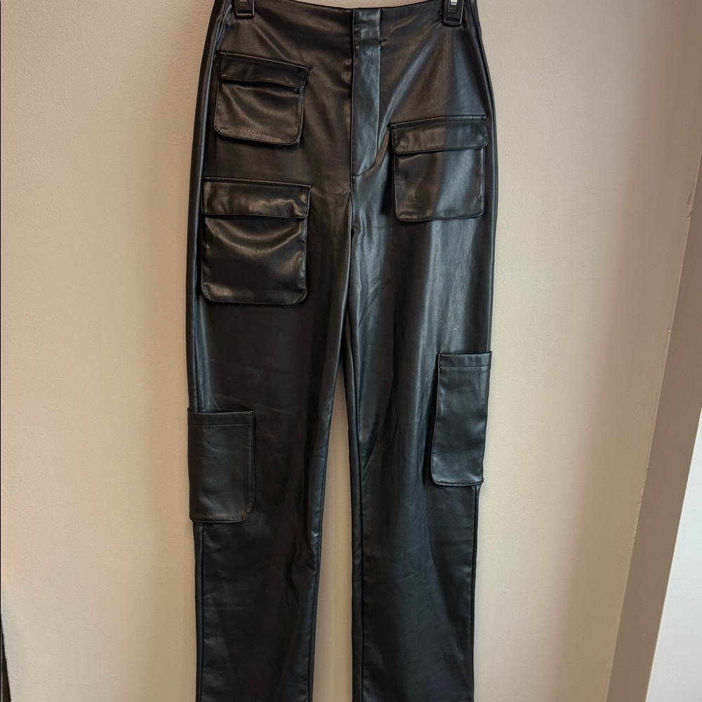 AFRM Sigmund Faux Leather Cargo Pants Black Size 27